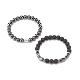 2pcs 2 style bracelets extensibles en roche de lave naturelle et hématite synthétique sertis de mots amour perles en laiton BJEW-JB08186-4