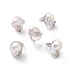 Natural Pearl Nugget with Cubic Zirconia Leaf Open Cuff Ring RJEW-P033-02P-02-1