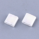 2穴不透明ガラスシードビーズ  アブカラー  長方形  ホワイト  5x4.5~5.5x2~2.5mm  穴：0.5~0.8mm SEED-S023-28C-05-2