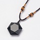 Natural Obsidian Pendant Necklaces X-NJEW-P157-08-2
