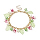 5 Uds 5 colores perla de vidrio y flor de trompeta y juego de pulseras de abalorios de hojas acrílicas BJEW-JB08909-3