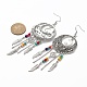 Alloy Moon Web with Feather Chandelier Earrings EJEW-JE05120-3