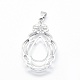 Rhodium Plated 925 Sterling Silver Pendant Cabochon Open Back Settings STER-P044-02P-2
