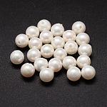 Perles nacrées en coquilles, ronde, Grade a, la moitié foré, blanc, 8mm, Trou: 1mm