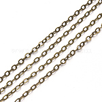 Brass Cable Chains, Soldered, with Spool, Flat Oval, Antique Bronze, 3.2x2.5x0.4mm, Fit for 0.8x5mm Jump Rings, about 32.8 Feet(10m)/roll