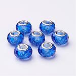 Handmade Glass European Beads, Large Hole Beads, Silver Color Brass Core, Royal Blue, 14x8mm, Hole: 5mm