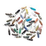 Natural & Synthetic Gemstone Pendants, with Platinum Tone Brass Findings, Bullet, 39.5x12x11.5mm, Hole: 4.5x2.8mm