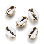 Galvanisierte Kaurimuschel Perlen, mit Emaille, ungebohrt / keine Lochperlen, golden, weiß, 18~22x13~15x7~8 mm