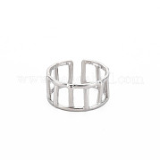 304 Stainless Steel Rectangle Hollow Open Cuff Ring for Women RJEW-S405-161P