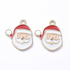 Plateados de oro colgantes de esmalte de aleación, para la Navidad, santa claus, blanco, 16x14x1mm, agujero: 1 mm