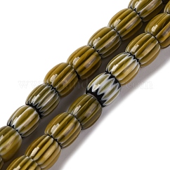 Handgefertigte Chevron-Perlenstränge aus Glasperlen, Fass, Olive, 8x7.5 mm, Bohrung: 1.2 mm, ca. 47 Stk. / Strang, 14.69'' (37.3 cm)