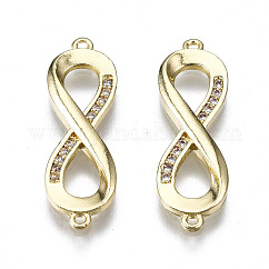 Connecteurs de liaison en zircone cubique transparente en laiton micro pavé, Sans cadmium & sans nickel & sans plomb, infini, or, 22x7x2mm, Trou: 0.8mm