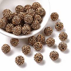 Perles de boule pavé disco , Perles de strass en argile polymère, Grade a, ronde, Light Colorado Topaz, strass: pp13 (1.9~2mm), 6 rangs de strass, 10mm, Trou: 1.5mm