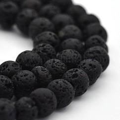 Hebras de cuentas redondas de roca de lava natural, negro, 4mm, agujero: 1 mm, aproximamente 90~94 pcs / cadena, 15.5 pulgada