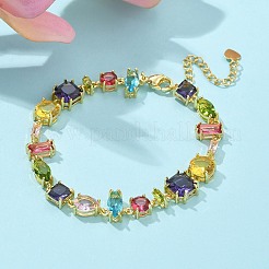 Pulseras de eslabones de circonita cúbica con micro pavé de latón para mujer&nbsp;BJEW-M091-01G