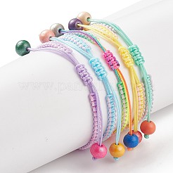 5pcs 5pcs ensemble de bracelets de perles tressées rondes en bois naturel&nbsp;BJEW-JB08807