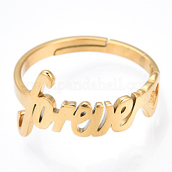 Bague réglable en acier inoxydable 304 avec placage ionique (IP) en forme de cœur et inscription « pour toujours »&nbsp;RJEW-T027-05G
