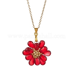 Colliers pendentifs en perles de verre faites à la main avec des fleurs&nbsp;NJEW-MZ00096-06