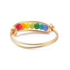 Anello da dito con perline intrecciate con semi di vetro color arcobaleno&nbsp;RJEW-TA00055