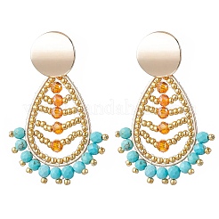 Pendientes colgantes con forma de lágrima de ónix negro natural y howlita natural&nbsp;EJEW-MZ00526