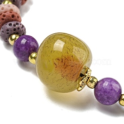 Braccialetti con perline intrecciate a rondelle di roccia lavica naturale tinta&nbsp;BJEW-Z026-01F
