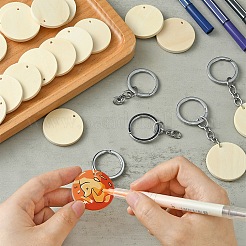 Kits de fabrication de porte-clés en bois rond et plat vierge&nbsp;DIY-YW0008-89