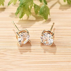 Boucles d'oreilles à tige rondes plates en laiton avec pavé de zircones cubiques pour femmes&nbsp;EJEW-G428-29A-02