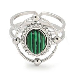 Anillos de puño de malaquita sintética de acero inoxidable 304&nbsp;G-Z056-04P-03
