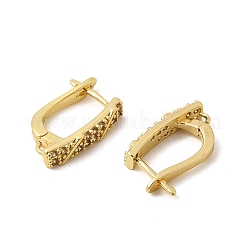 Accessoires de boucles d'oreilles créoles rectangulaires en laiton micro-pavé de zircon cubique transparent&nbsp;KK-Z154-05G