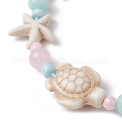 Seestern- und schildkrötengefärbtes natürliches Malaysia-Jade- und synthetisches türkisfarbenes geflochtenes Perlenarmband&nbsp;BJEW-JB09950