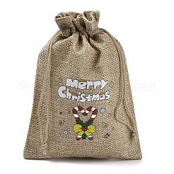 Bolsas de embalaje de arpillera impresas navideñas bolsas con cordón&nbsp;ABAG-Q053-02B-12