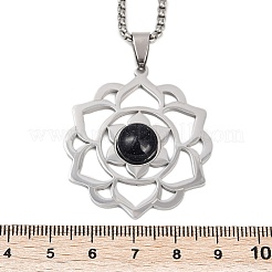 Collana con ciondolo a forma di fiore di loto chakra 201 in acciaio inossidabile con pavé di pietra blu sintetica per donna&nbsp;NJEW-K283-26P
