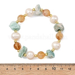 Bracelets extensibles en perles rondes de citrine naturelle et pépites d'amazonite&nbsp;BJEW-JB14287-03