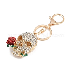Portachiavi decorativi con ciondolo in lega di strass a forma di teschio e rosa&nbsp;KEYC-B019-02