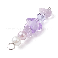 4 Stück 4 Farben Glas & Acrylperle & natürlicher grüner Aventurin & natürlicher roter Aventurin & natürlicher roter Jaspis & natürlicher Ametrin-Chip-Stern-Anschluss-Charms&nbsp;PALLOY-JF03339