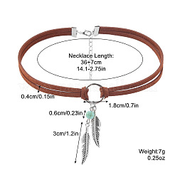 Chokerhalsketten mit Federanhänger aus Legierung im Bohème-Stil und Anhänger aus synthetischem Türkis&nbsp;FS-WGABF31-01