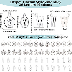 4 sac de 2 pendentifs de style tibétain en alliage de zinc avec 26 lettres&nbsp;FIND-SC0017-57AS