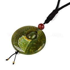 Collane con pendente piatto rotondo regolabile in agata naturale&nbsp;NJEW-Q350-01A