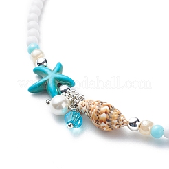 4 stücke 4 stil natürliche perle & muschel & gefärbte synthetische türkis perlen halsketten set&nbsp;NJEW-JN04039