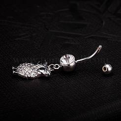 Piercing Schmuck echte platinierte Messing Strass Eule Nabel Ring Bauchringe&nbsp;AJEW-EE0001-64