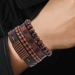 4 stücke 4 arten pu imitation leder geflochtene armbänder sets&nbsp;BJEW-CL0001-13B