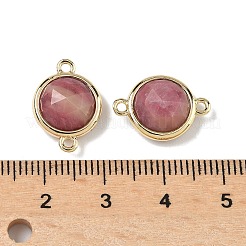 Ciondoli connettori rotondi piatti sfaccettati in rodonite naturale con pavé in ottone&nbsp;G-U028-04G-12