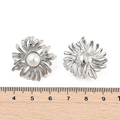 Ohrstecker aus ABS-Kunststoff mit Perlenimitat in Blumenform aus Messing&nbsp;EJEW-S258-01P