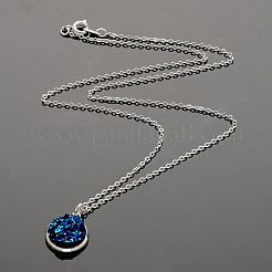 Colliers pendentif en résine druzy plat en laiton plaqué couleur argent&nbsp;NJEW-JN01163