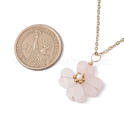 Colliers avec pendentif trèfle en quartz rose naturel&nbsp;NJEW-JN05132-04