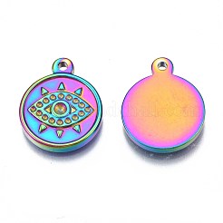 Pendentifs en acier inoxydable 304 couleur arc-en-ciel avec monture en strass&nbsp;STAS-S119-094