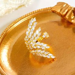 Bagues manchettes en laiton avec micro pavé de zircons cubiques transparents et branche d'olivier&nbsp;FS-WG54664-01