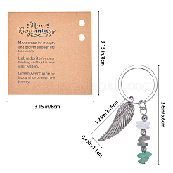 Llaveros de plumas de piedra natural mixta de acero inoxidable 304&nbsp;KEYC-JOY00001
