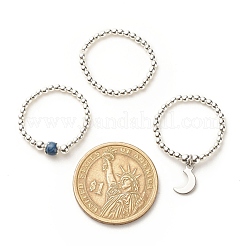 3 Stück 3 Stil natürliche weiße Jade & synthetischer Hämatit Perlen Stretchringe Set mit Halbmond-Anhänger&nbsp;RJEW-JR00469-04