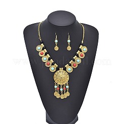 Ensembles de colliers et boucles d'oreilles pendantes en résine imitation turquoise&nbsp;FS-WGF1905-01